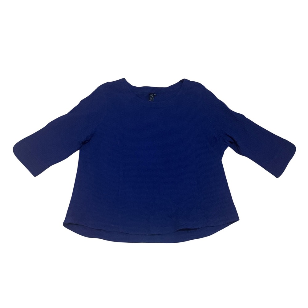 Focus Casual Life Women's XL Artsy Navy Blue 100% Cotton Textured 3/4 Sleeve Top